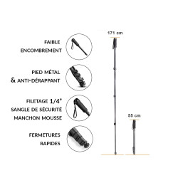 Canne pour télémètre télescopique 1/4" - 1.70m avec housse